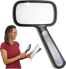EasY Magnifier Magnifying Glass 2.0X with LED Light for Reading - Large hand-held Magnification with Battery and USB charging cable; Rechargeable Magnify Glasses as a visual aid and practical gift