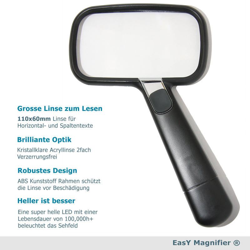 EasY Magnifier Grosse rechteckige Leselupe grosse linse