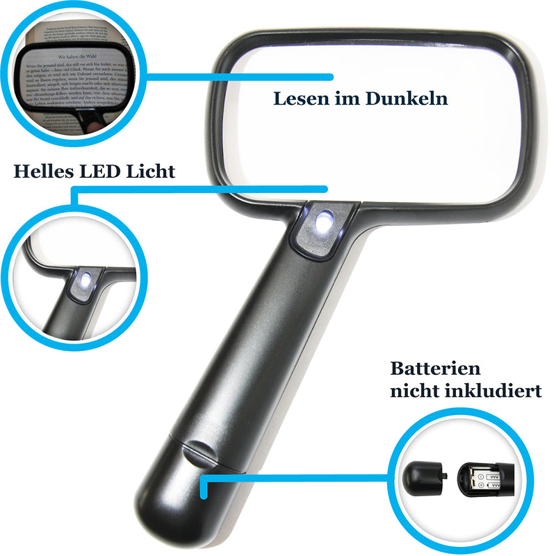 EasY Magnifier Grosse rechteckige Leselupe led licht