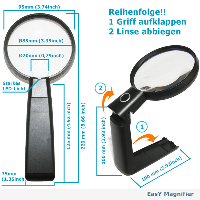 EasY Magnifier Tisch Leselupe mit Standfuß abmessungen