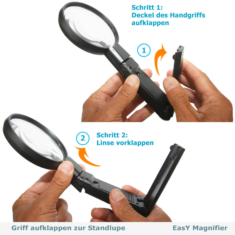 EasY Magnifier Tisch Leselupe mit Standfuß anleitung aufklappen